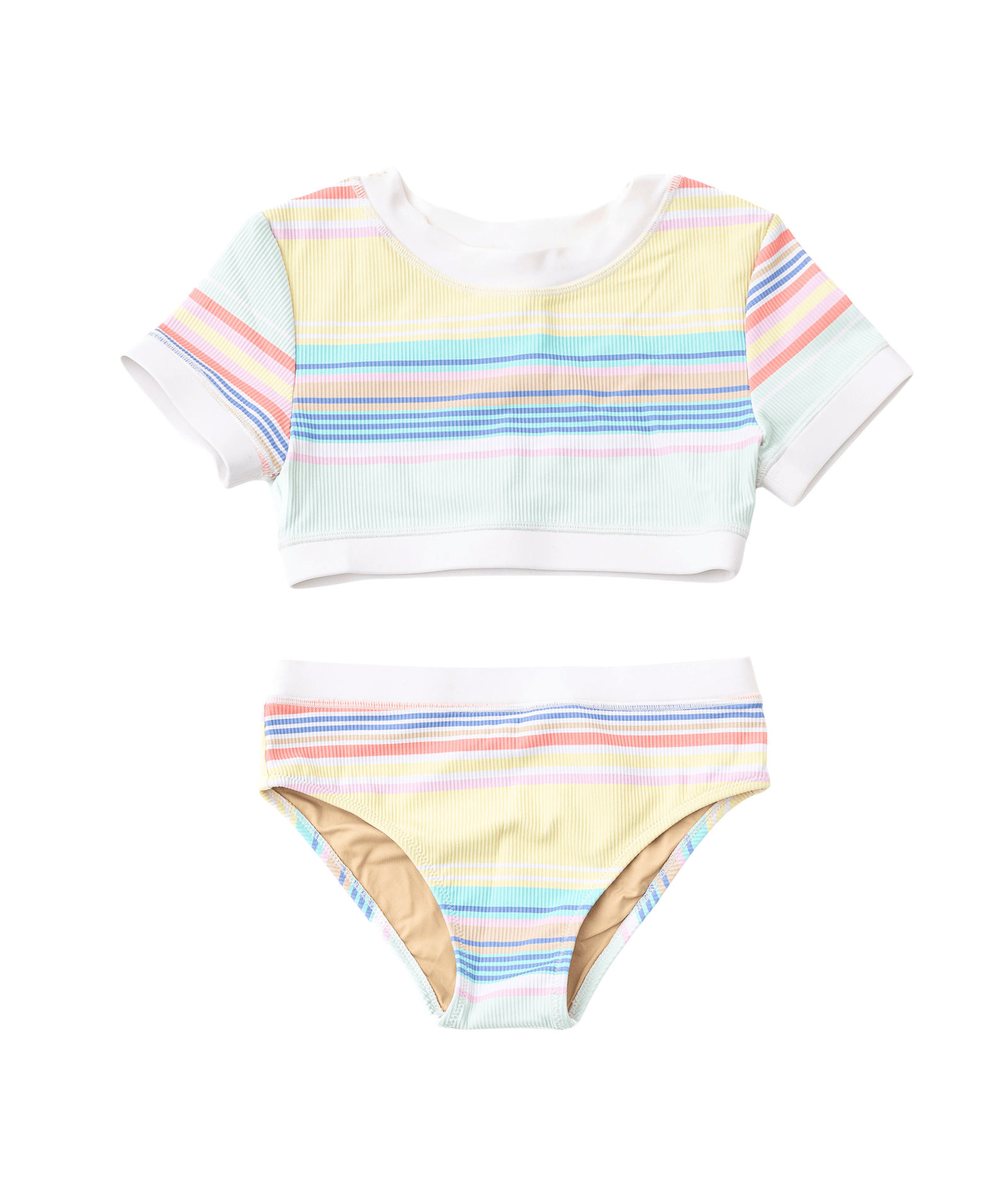 Surfer Stripe Ribbed Cropped Short Sleeve 2pc