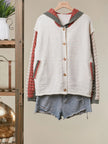 Button-Up Cardigan with Contrast Sleeves Sweater