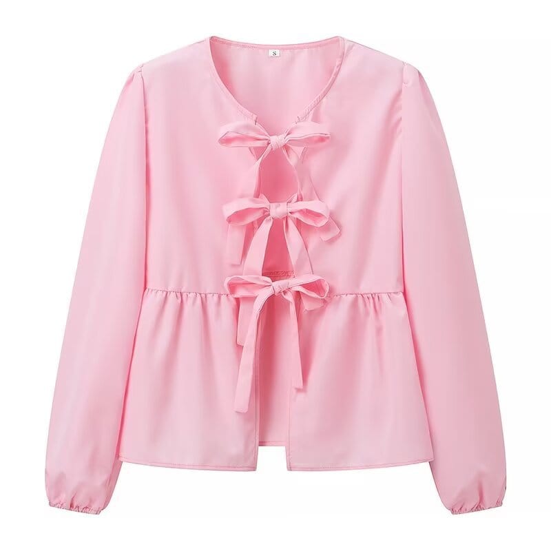 Rosa Clothing Rosa Clothing Tiered Tie Front Puff Long Sleeve Blouse - Little Miss Muffin Children & Home