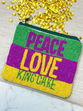 Prep Obsessed Wholesale 'Peace Love King Cake' Beaded Heart Zip Pouch