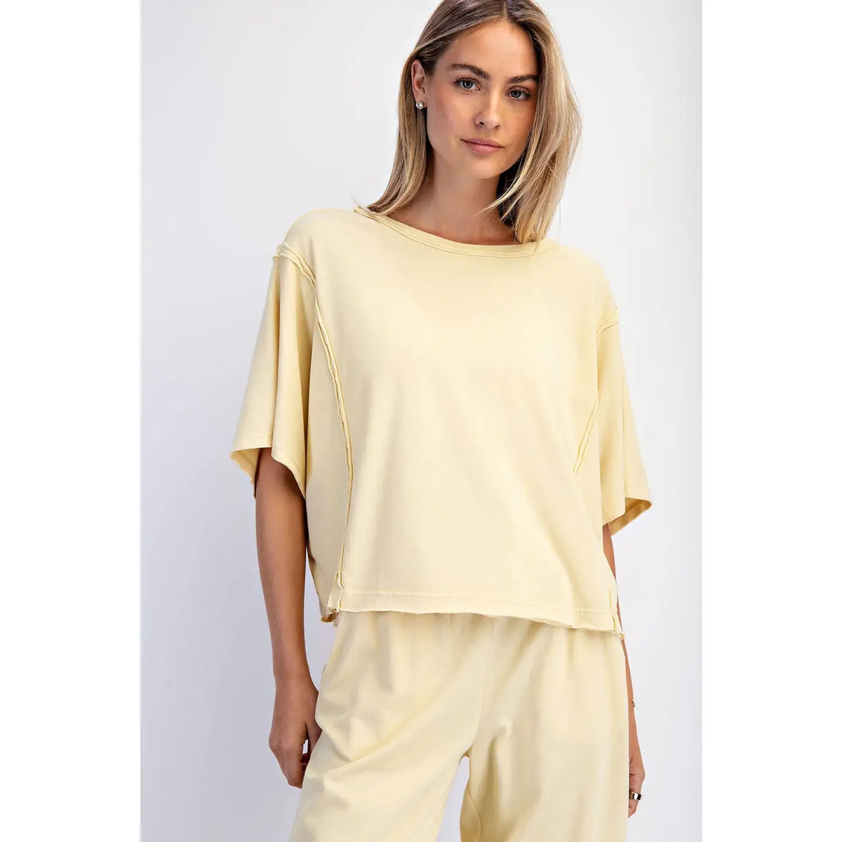 Mineral Washed Boxy Top & Barrel Pant Set in Lemonilla