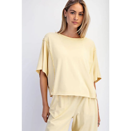 Mineral Washed Boxy Top & Barrel Pant Set in Lemonilla