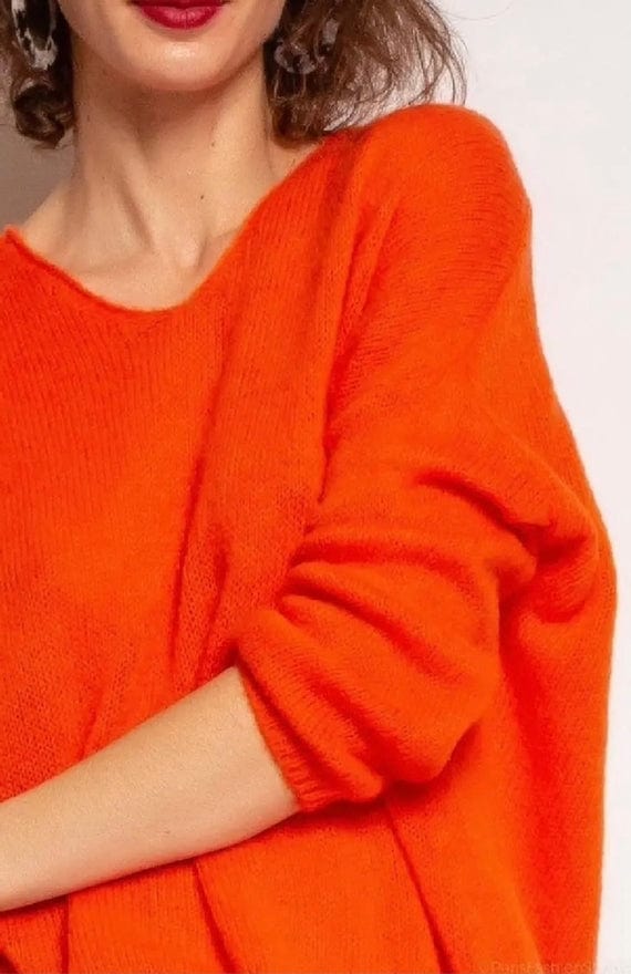 Loowie Loowie Soft & Comfy Italian Knit V-Neck Sweater in Orange - Little Miss Muffin Children & Home