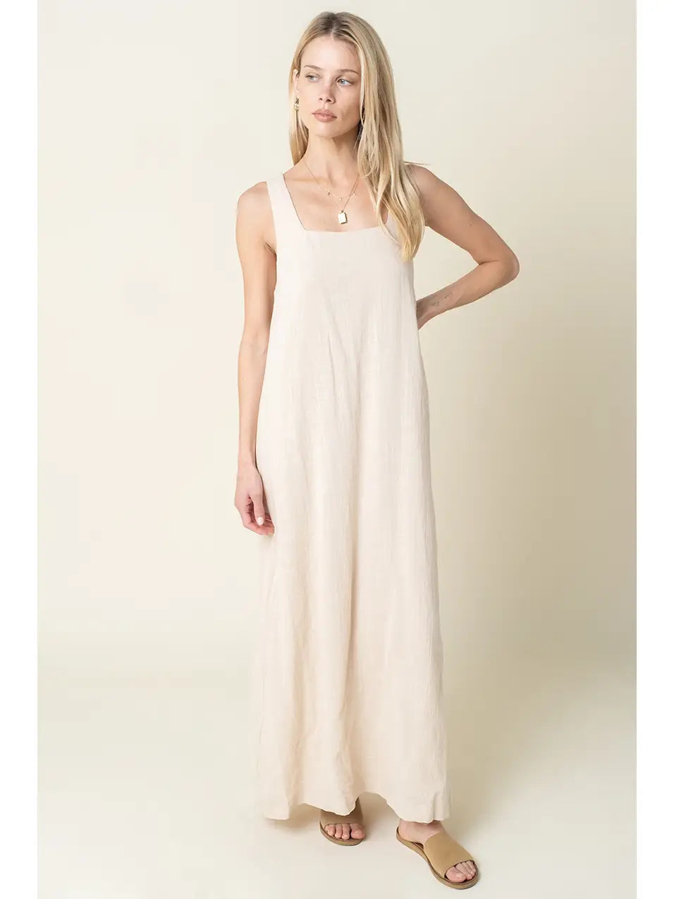 Avery Relaxed Maxi Tank Dress in New Khaki