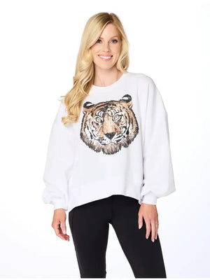 Stewart Simmons Sequin Tiger Balloon Sleeve Pullover