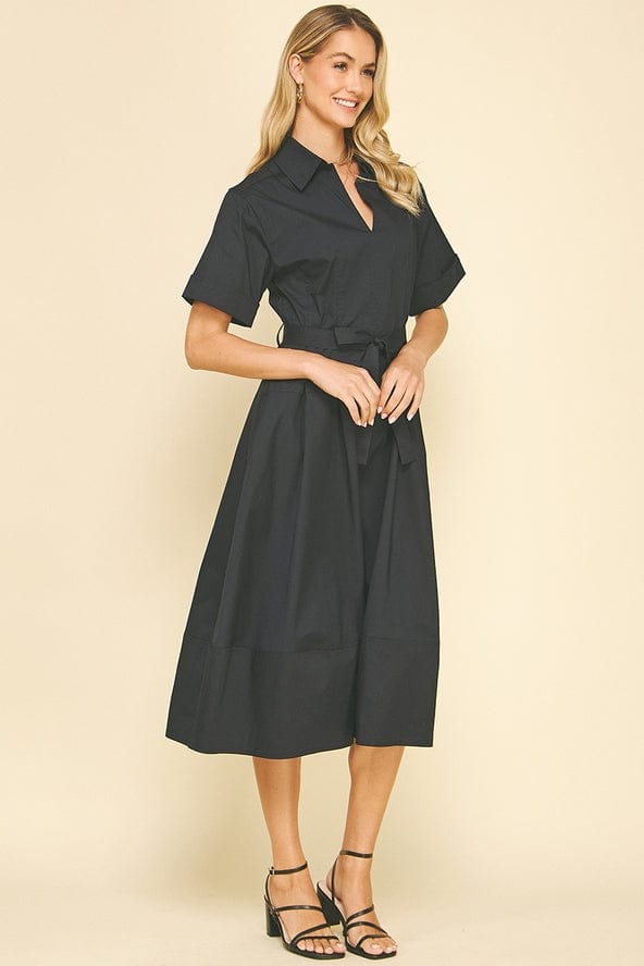 Pinch Short Sleeve Tie Belt Cotton Midi Dress in Ink - Little Miss Muffin Children & Home