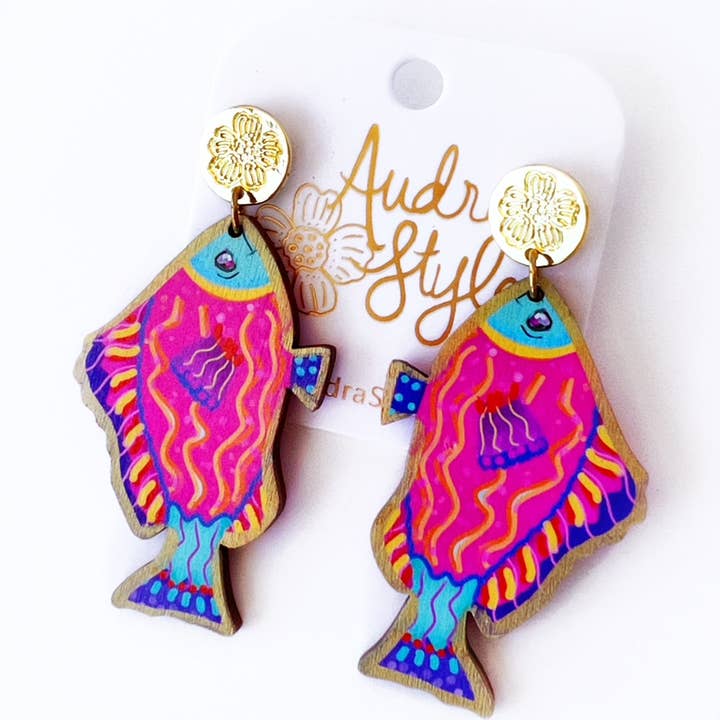 Audra Style Audra Style Pink Colorful Fish Dangle Earring - Little Miss Muffin Children & Home