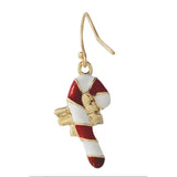 Candy Cane with Bow Christmas Hook Earrings