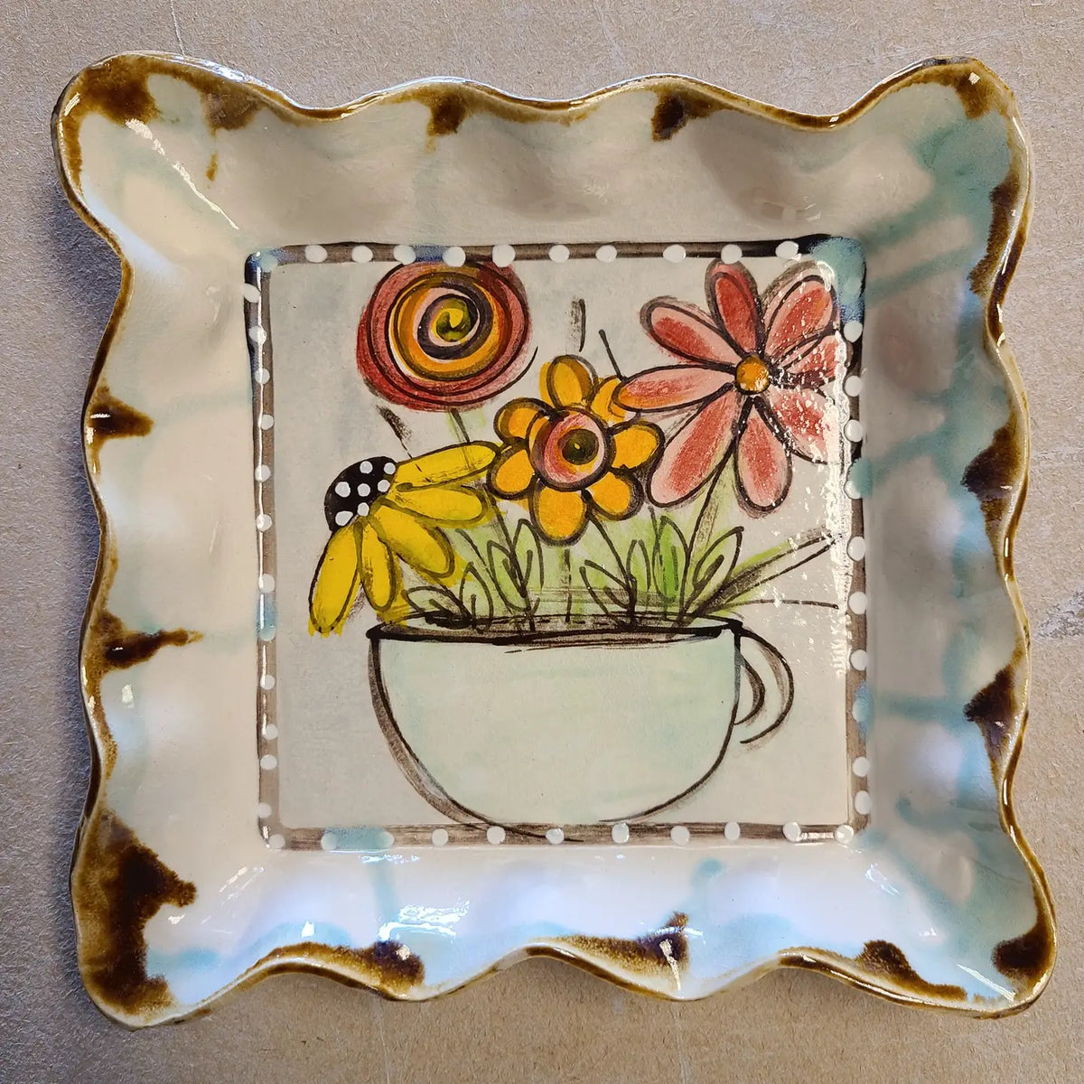 Medium Square Tray (Drip Flowers)