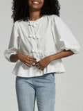 Rosa Clothing Elowyn Bow Tie Front Bubble Sleeve Blouse