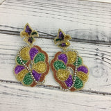 SongLily Mardi Gras Bead/Rhinestone FDL King Cake Earrings