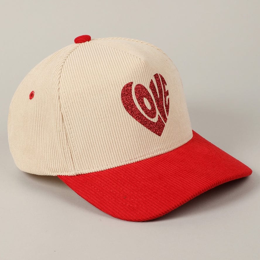 Fashion City Fashion City Heart Love Glitter Logo Two-Tone Corduroy Cap, Red - Little Miss Muffin Children & Home