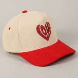 Fashion City Heart Love Glitter Logo Two-Tone Corduroy Cap, Red