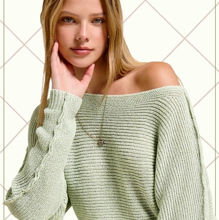 La Miel Boat Neck Off Shoulder Cozy Dolman Sleeve Sweater in Frosty Mint - Little Miss Muffin Children & Home