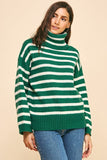 Pinch Oversized Striped Turtle Neck Sweater in Green