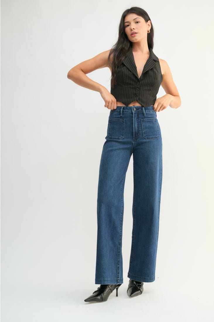 Just Black Denim Mini Patch Pocket Wide Leg Jeans in Dark Denim - Little Miss Muffin Children & Home