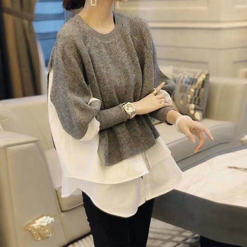 KooPros KooPros Crewneck Patchwork Combo Pullover Sweater in Gray - Little Miss Muffin Children & Home