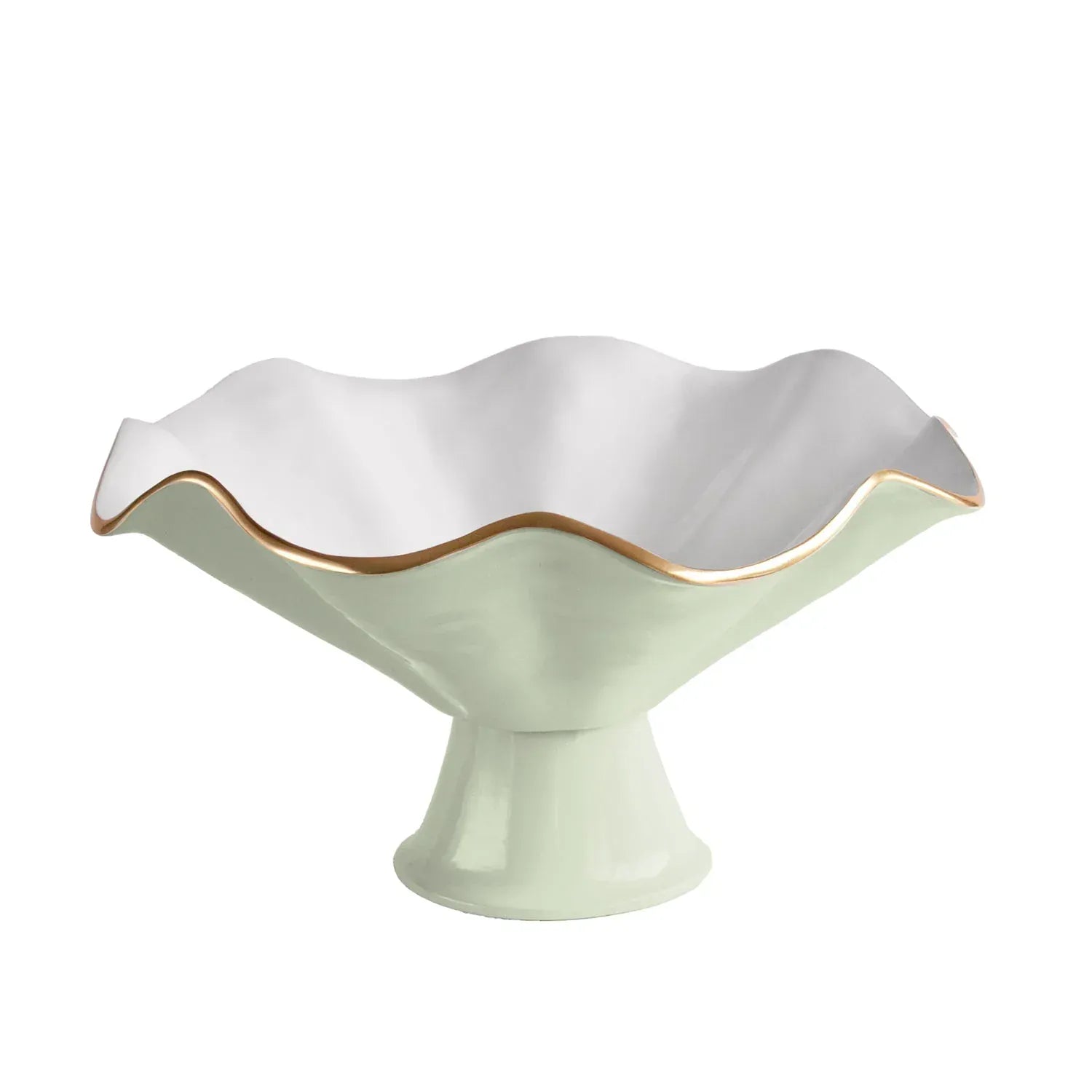 Encanto Vento Pedestal Bowl in Pistachio & White