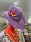 Michelle's Art Box Hand-Painted Crawfish Mardi Gras Lavender Cowboy Hat