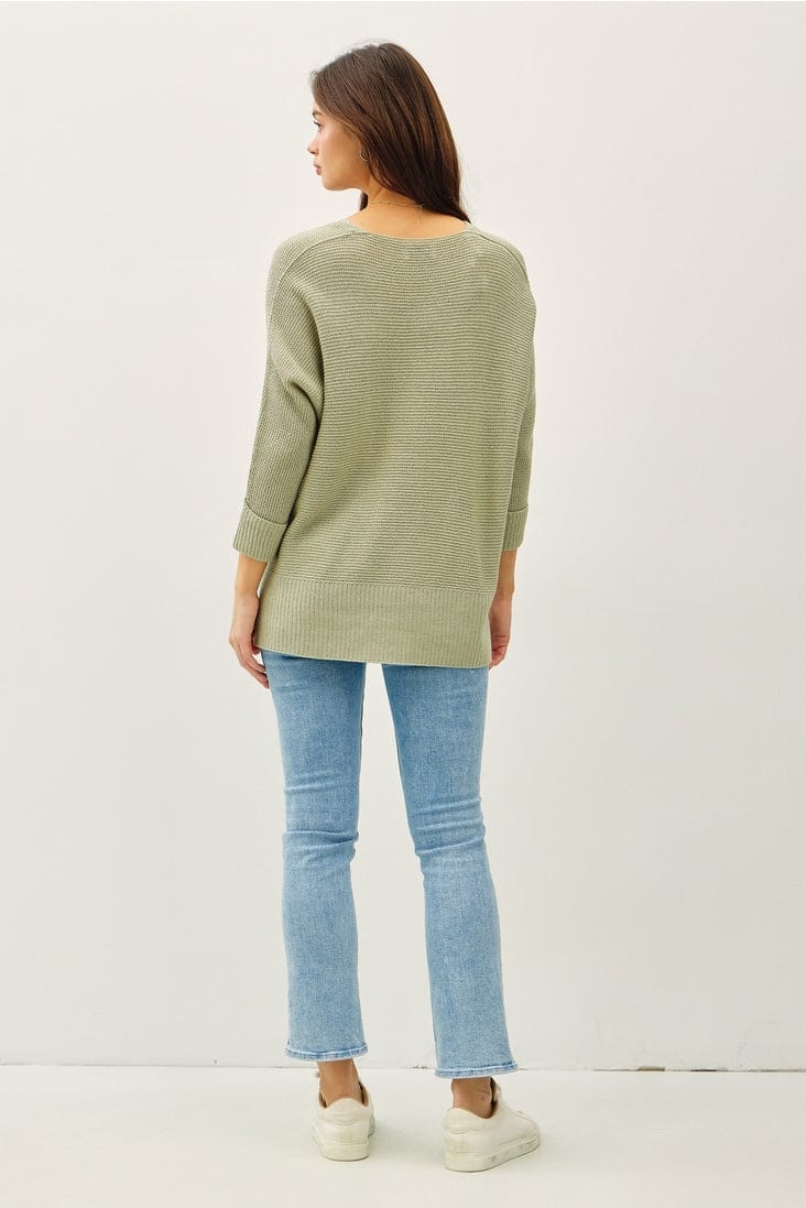 Be Cool Be Cool V-Neck Sweater with Side Slits in Sage - Little Miss Muffin Children & Home