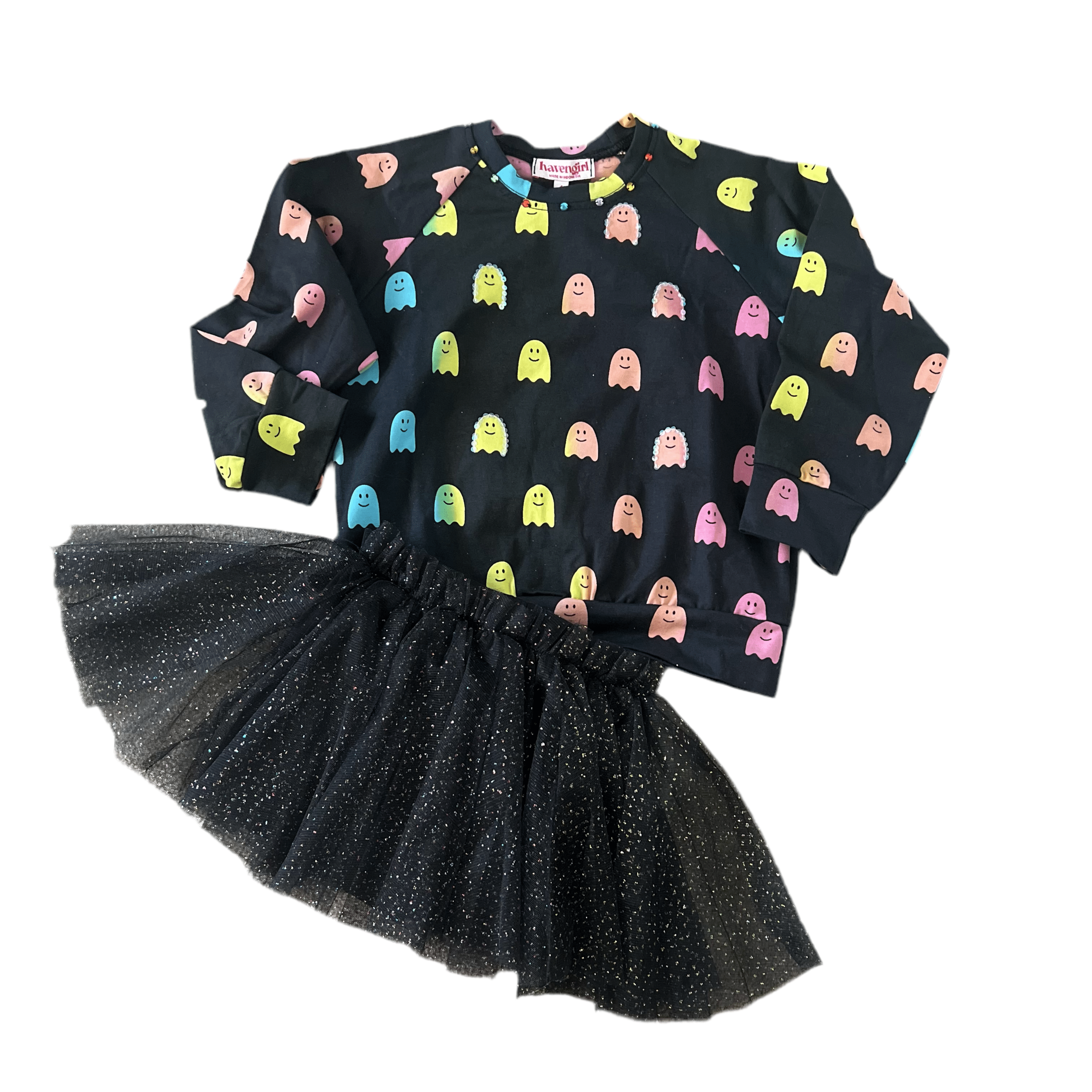 Joyous and Free Joyous and Free Multi~colored Ghost Sweatshirt adorned with Sequins - Little Miss Muffin Children & Home