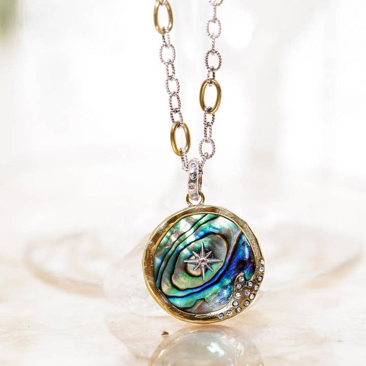 Waxing Poetic Waxing Poetic The Sea Is Always Home Abalone Pendant On Twisted Link with Brass Rings Chain 20” - Little Miss Muffin Children & Home