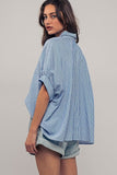 Urban Daizy Boxy Pinstriped Cuff Shirt in Blue & White