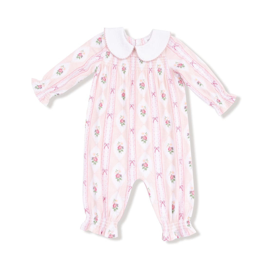 Ogee Lace Floral Smocked Long Sleeve Romper with Peter Pan Collar