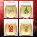 Wine-Oh Christmas Shatterproof Wine Glasses, Set Of 4