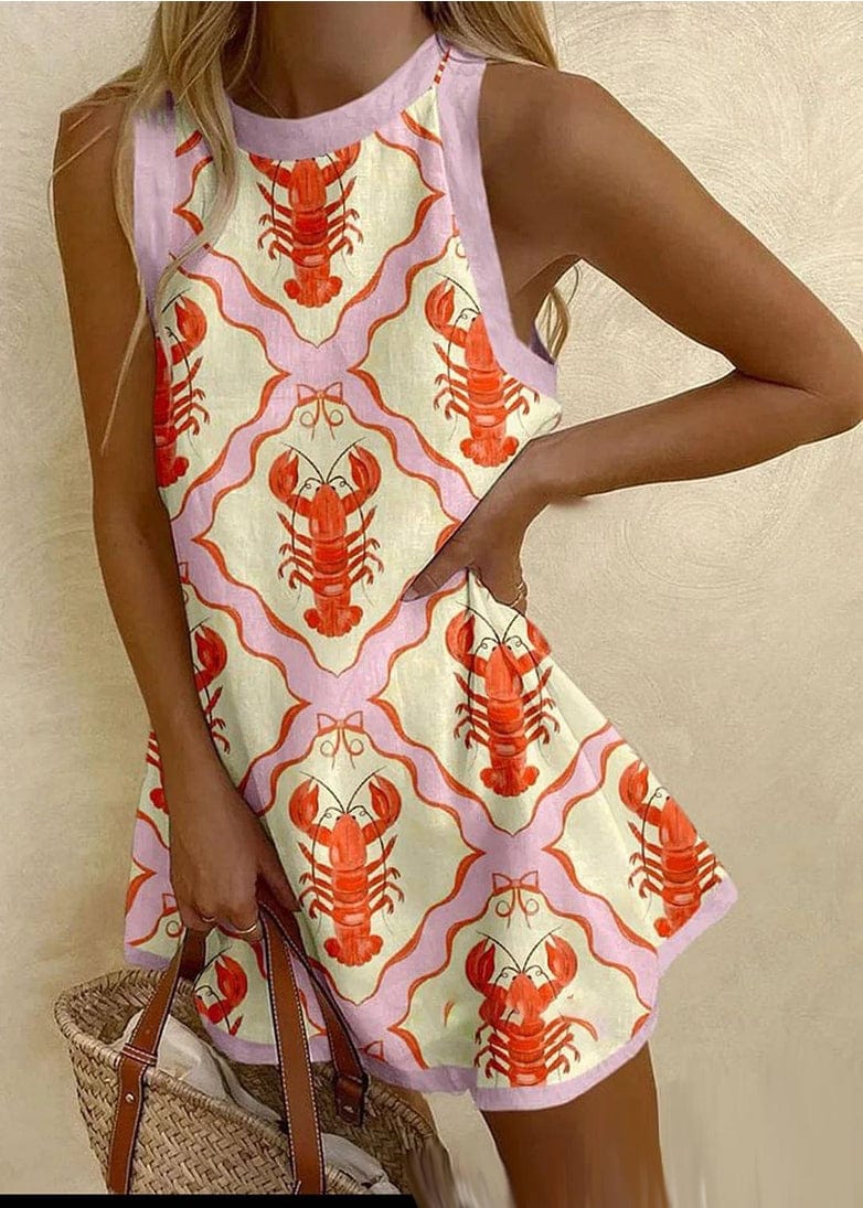 Lobster Print Sleeveless Mini Dress