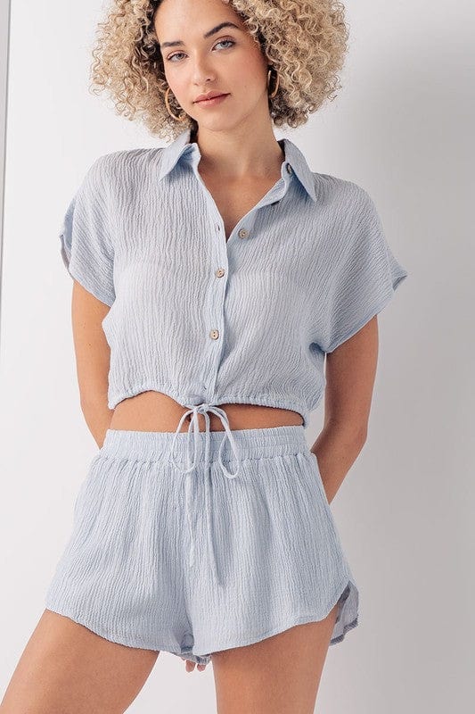 Urban Daizy Urban Daizy Button Down Crop Top Elastic Shorts Gauze Set - Little Miss Muffin Children & Home