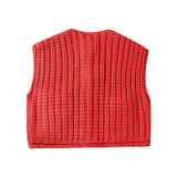 Rosa Clothing Knit Cardigan Gilet With Pocket in Red