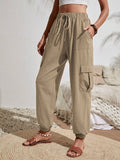 Rosa Clothing Trousers Pocket Casual Cargo Pants in Khaki