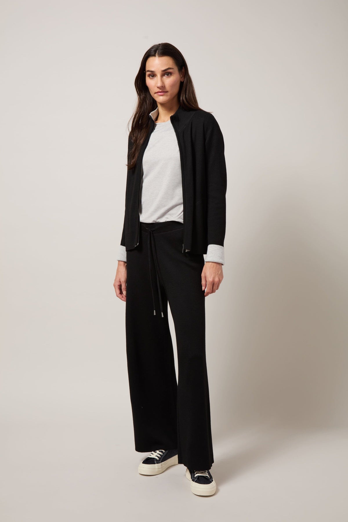 Lyssé Odessa Reversible Knit Wide-Leg Lounge Pants – Black/Pearl Grey Melange