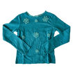 teal long sleeve top with crochet