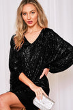 Vine & Love V-Neck Balloon Sleeve Sequin Mini Dress