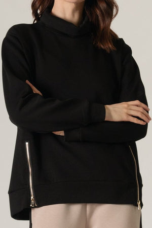 Before You Collection Mock Neck Pullover with Side Zipper