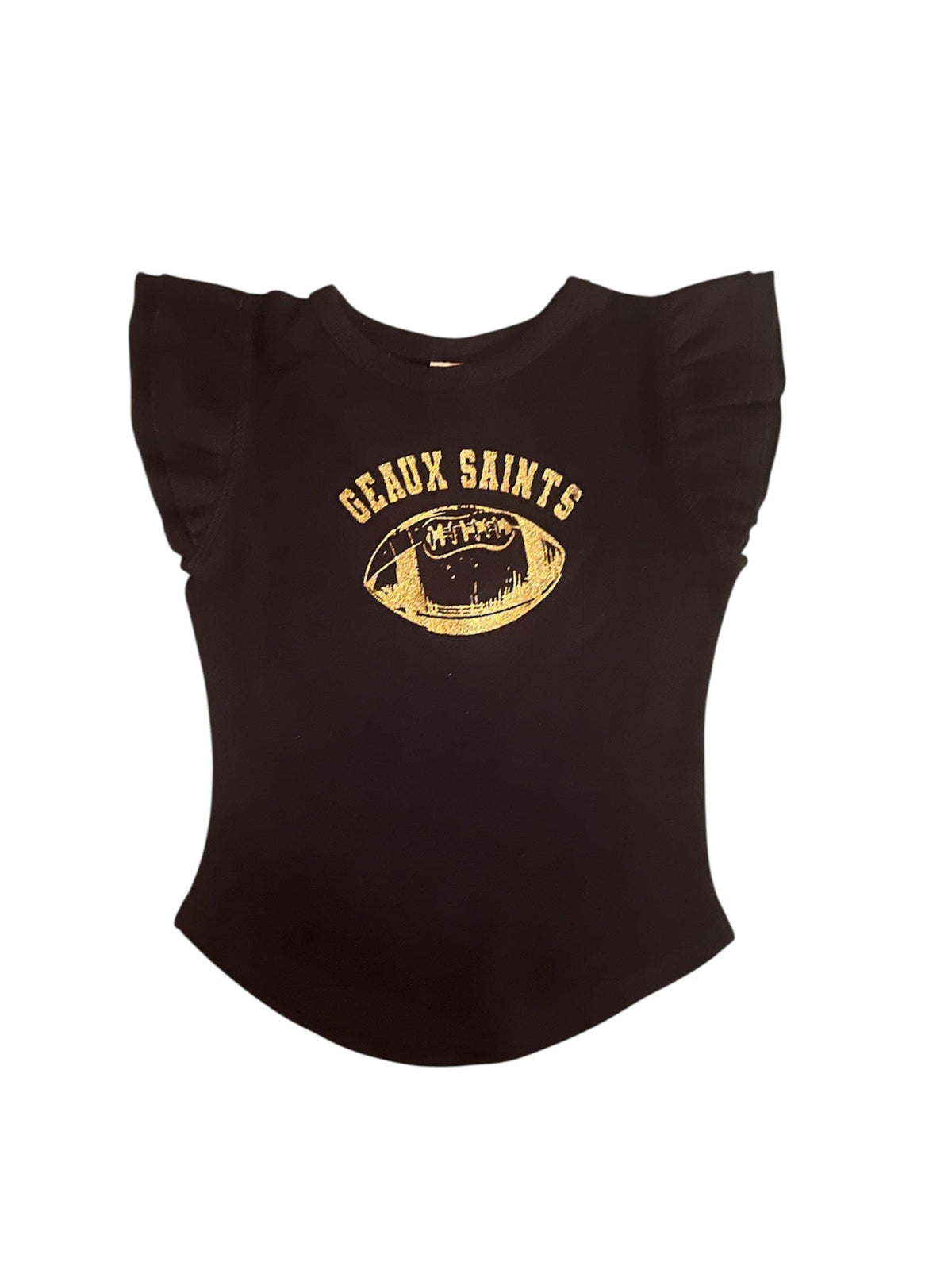 Whereable Art Geaux Saints Toddler Flutter Sleeve Tee in Black - Little Miss Muffin Children & Home