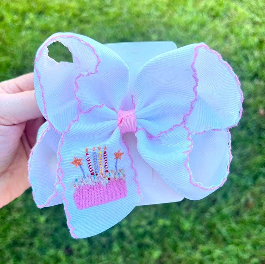 Just For Fun Threads Birthday Cake Hair Bow 5.5" - Little Miss Muffin Children & Home