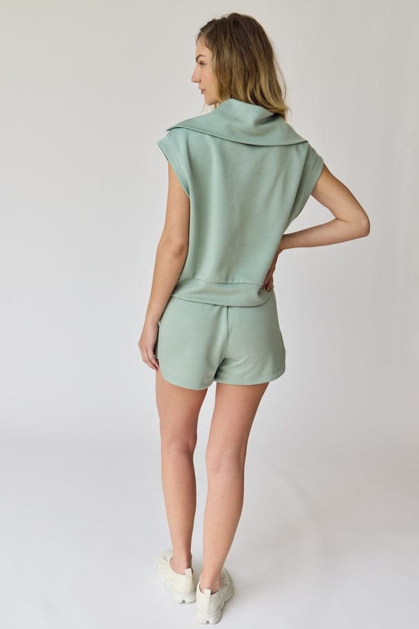 Papermoon Papermoon Blake Half Zip Sleeveless Sweatshirt & Shorts Set in Sage - Little Miss Muffin Children & Home