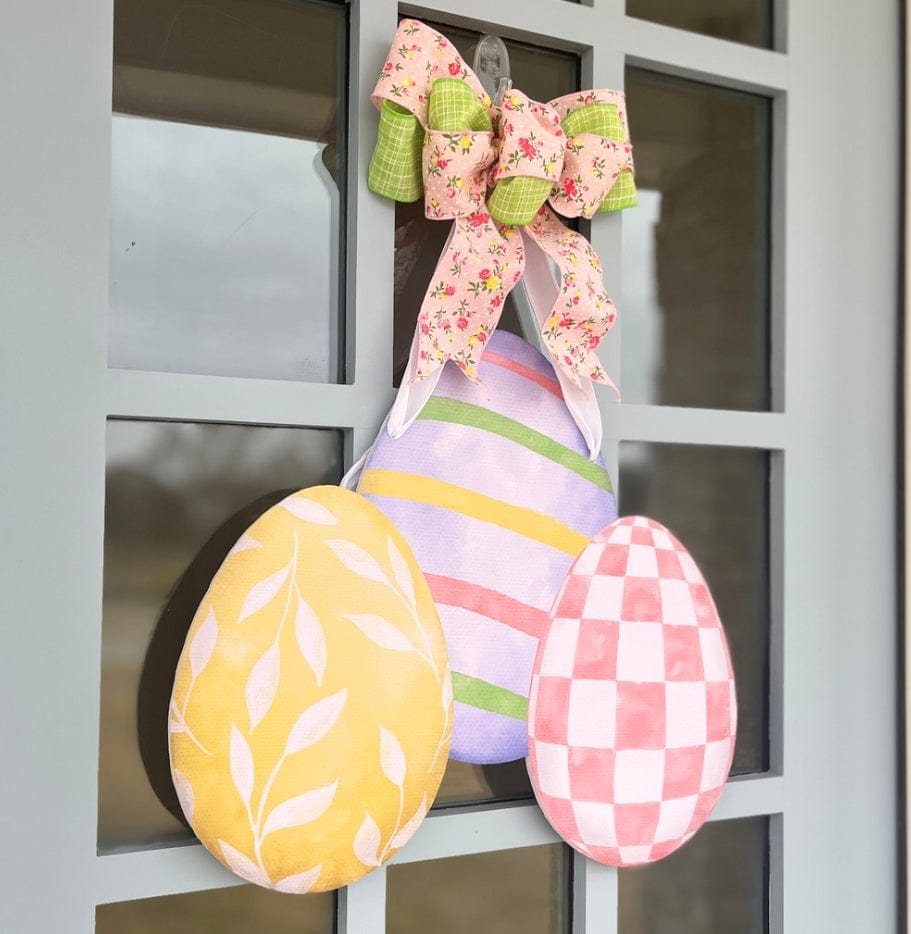 Front Porch Elegance Front Porch Elegance Watercolor Egg Trio Door Hanger with Bow, Pink Floral + Green - Little Miss Muffin Children & Home