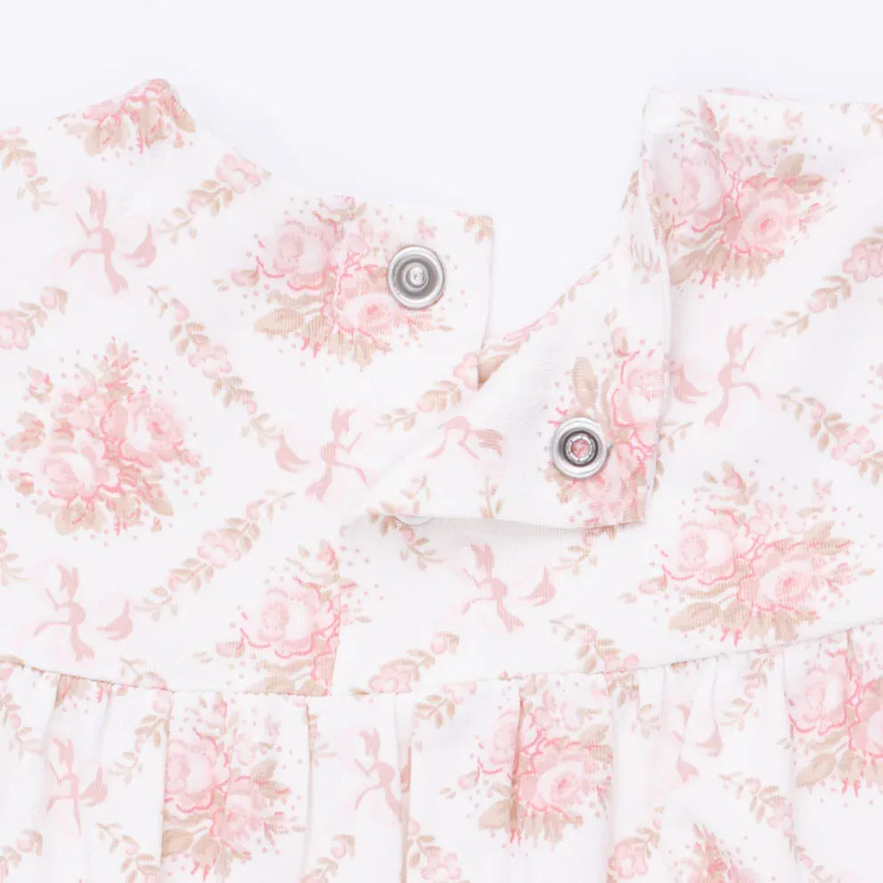 Rose Bow Lattice Smocked Long Sleeve Romper