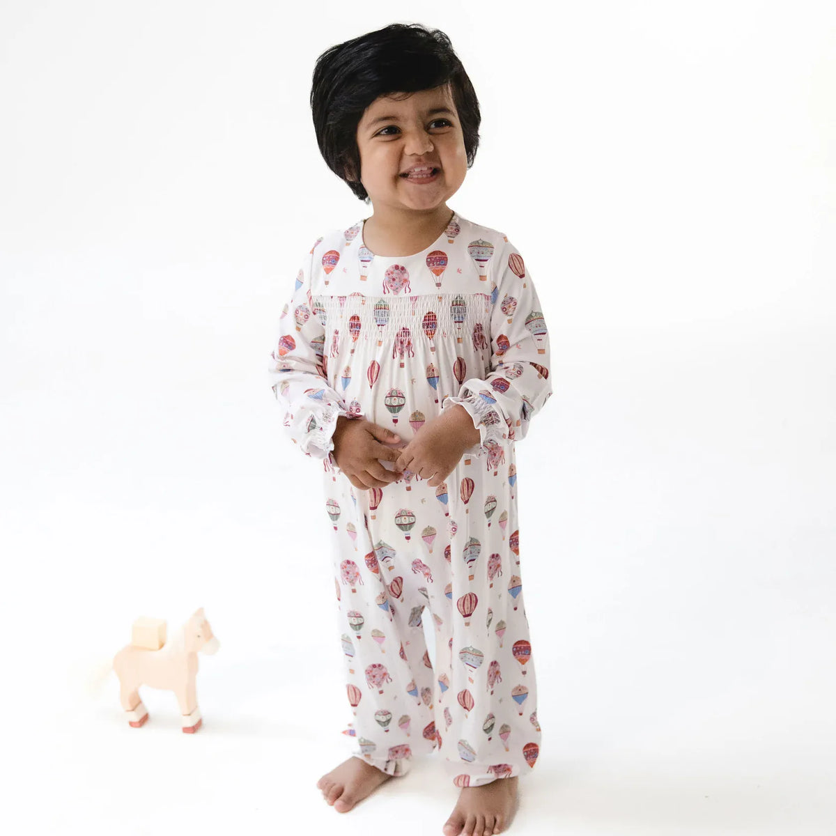 Hot Air Balloon Smocked Long Sleeve Romper
