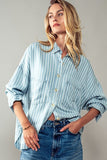 Urban Daizy Striped Button Down Shirt in Chambray