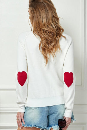 Cezele Heart Elbow Patch Knit Sweater