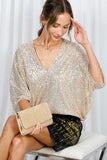 Vine & Love Allover Sequin V-Neck Dolman Sleeve Blouse in Gold