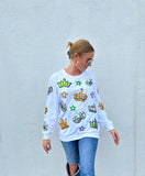 Mardi Gras Creations Adult Crowns and Masks French Terry Light Weight Pullover - White