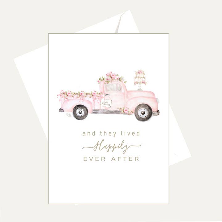 pink truck wedding card