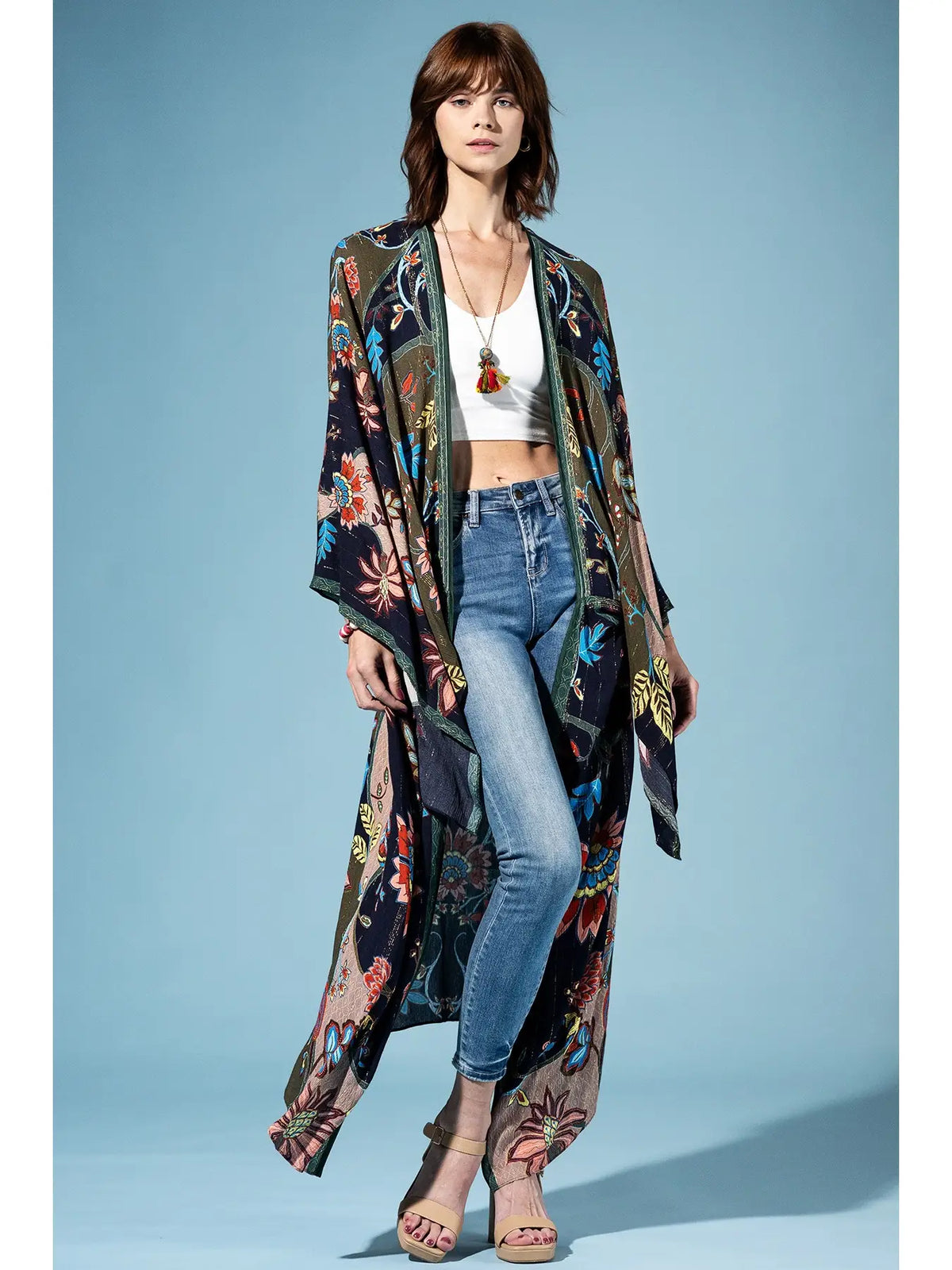 Midnight Fern Ethereal Bloom Kimono