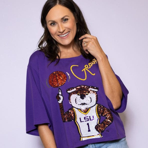 Bomb Designs Geaux Mike (Licensed By LSU) Women's Oversized Sequin - Little Miss Muffin Children & Home